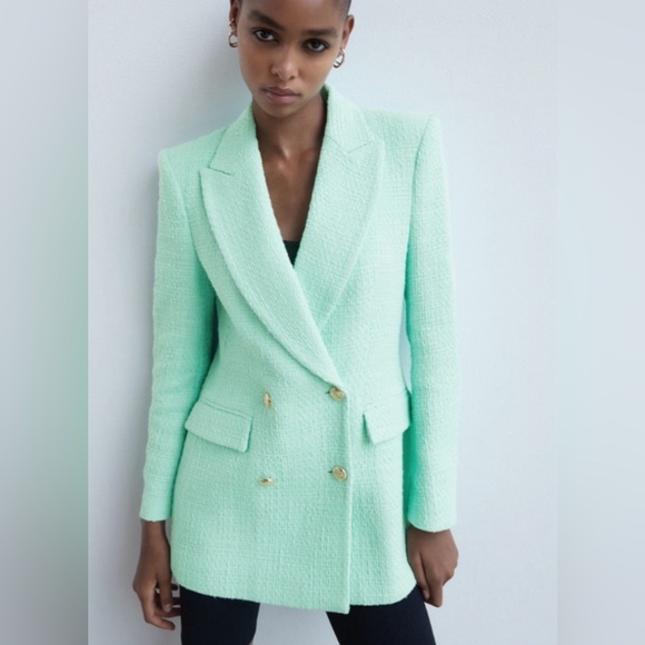 NWT Zara luxury classic RARE tweed textured tailored doubled breasted jacket - Picture 3 of 14